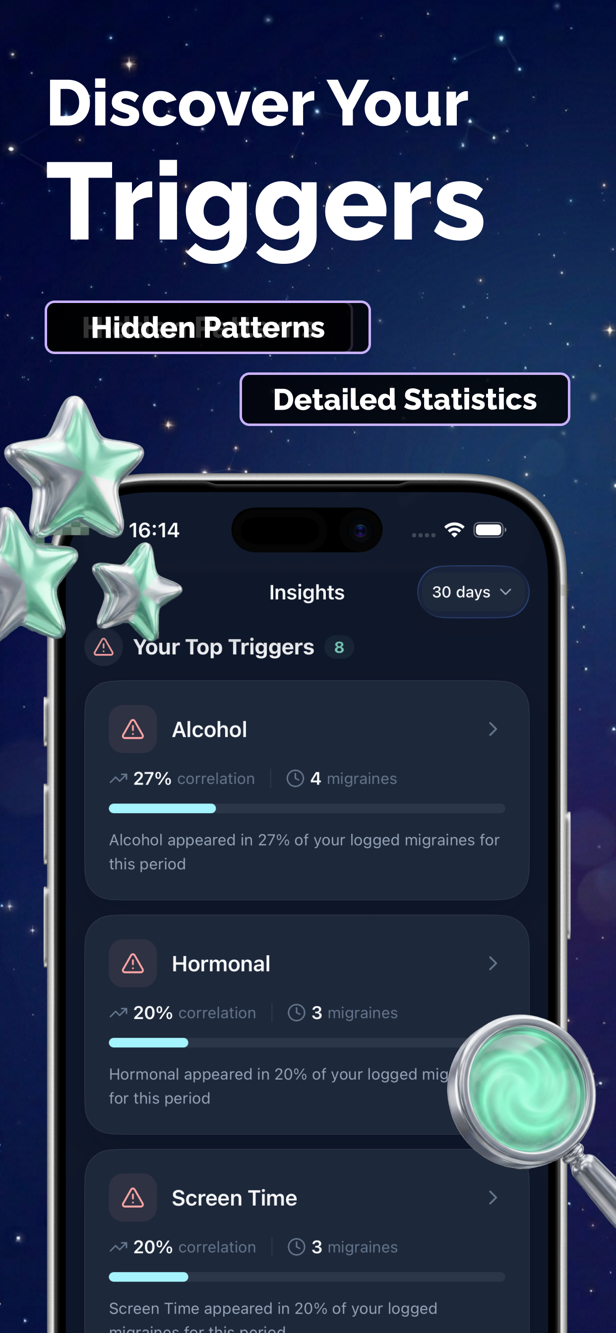 Claru trigger discovery and detailed statistics screen